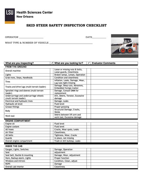 skid steer loader daily inspection checklist|bobcat inspection checklist pdf.